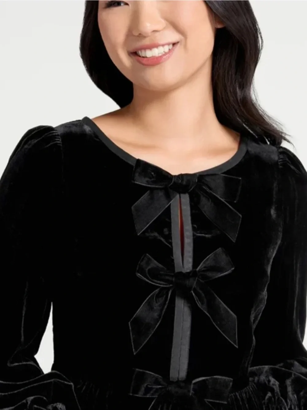 Modcloth Black Velvet Bow Mini Party Dress Size 6 - Picture 2 of 11
